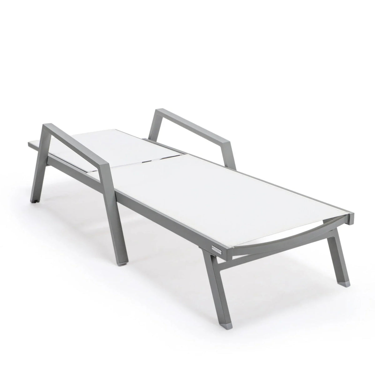 Marlin Modern Grey Aluminum Outdoor Chaise Lounge Chair Set of 2 With Arms and Square Fire Pit Side Table for Patio - Elax Furniture