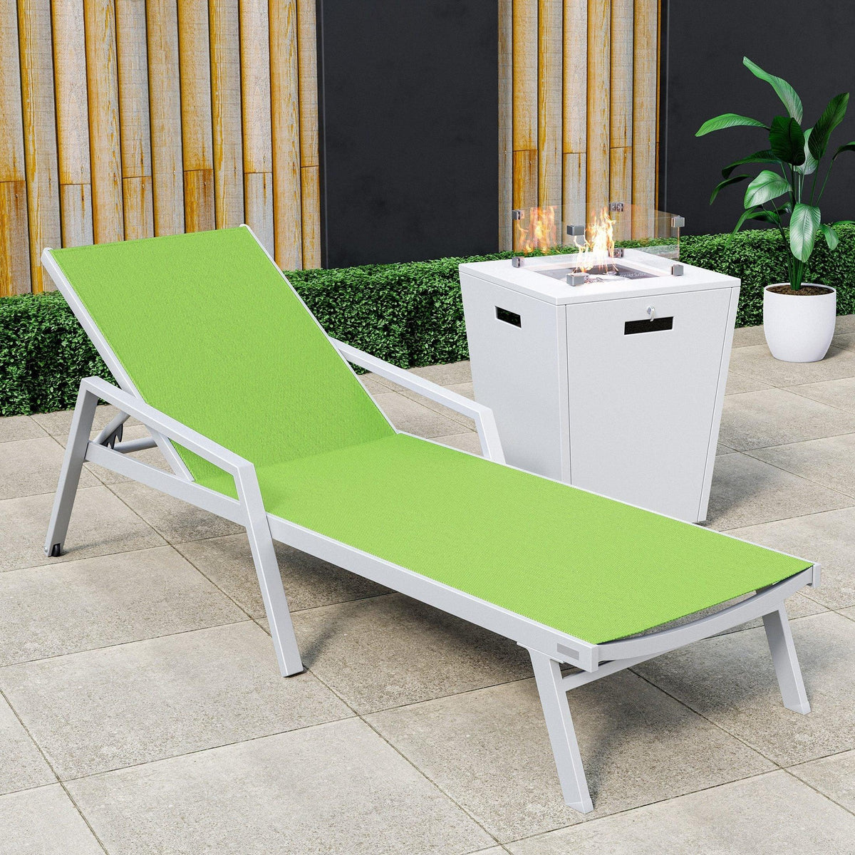 Marlin Aluminum Outdoor Chaise Lounge Chair with a Square Fire Pit Table - Elax Furniture