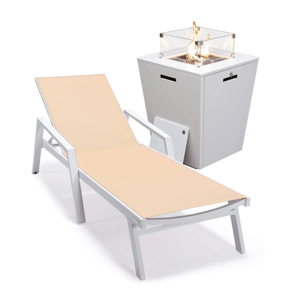 Marlin Aluminum Outdoor Chaise Lounge Chair with a Square Fire Pit Table - Elax Furniture