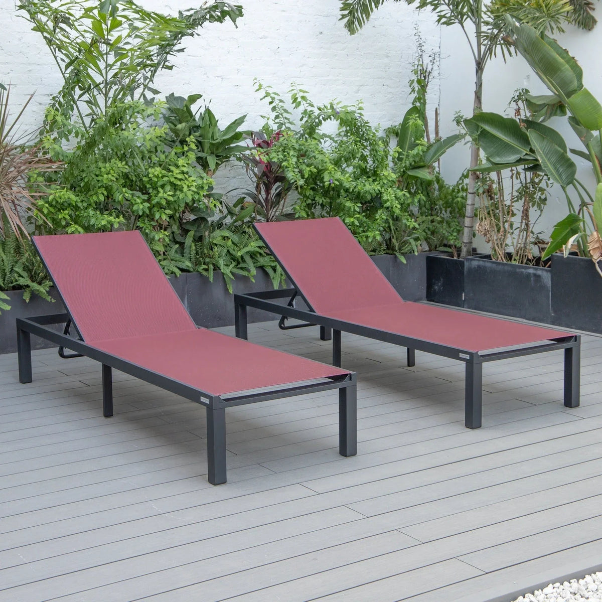 Marlin Patio Chaise Lounge Chair with Black Aluminum Frame, Set of 2 - Elax Furniture