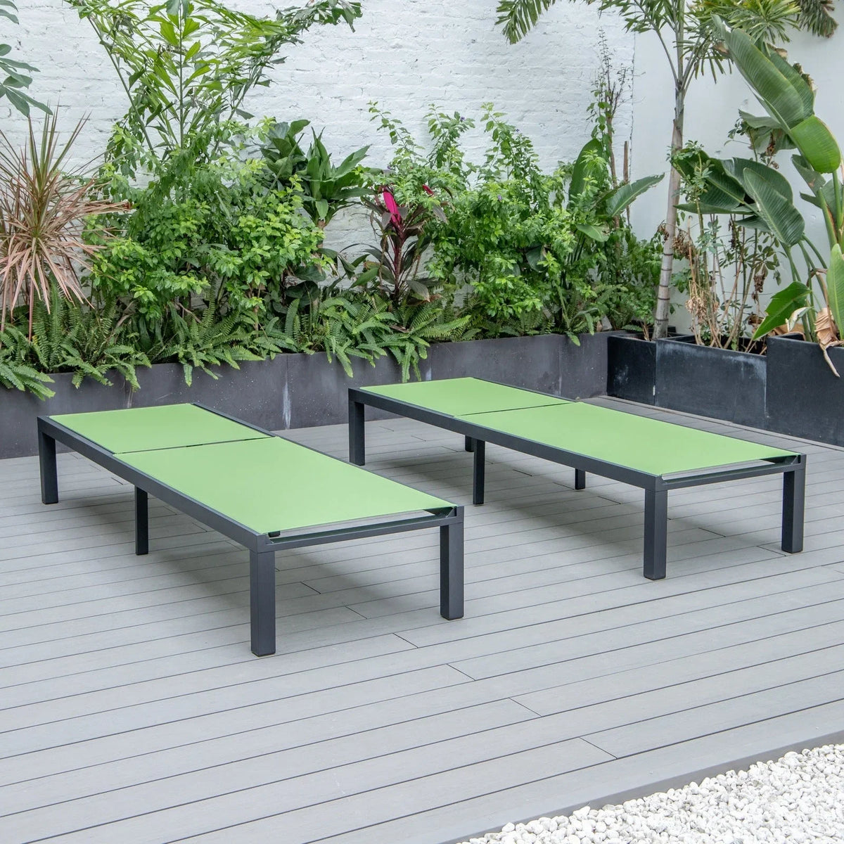 Marlin Patio Chaise Lounge Chair with Black Aluminum Frame, Set of 2 - Elax Furniture