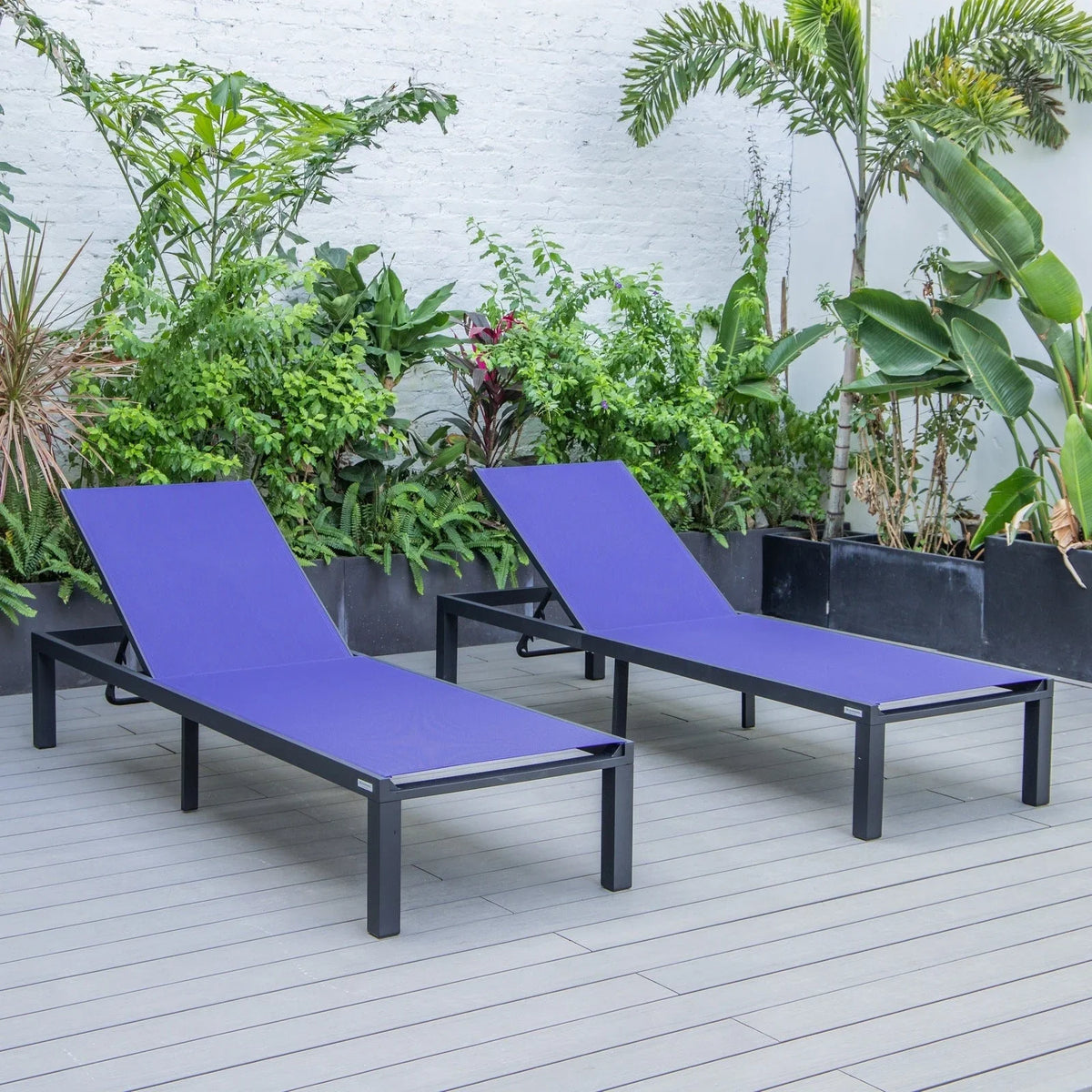 Marlin Patio Chaise Lounge Chair with Black Aluminum Frame, Set of 2 - Elax Furniture