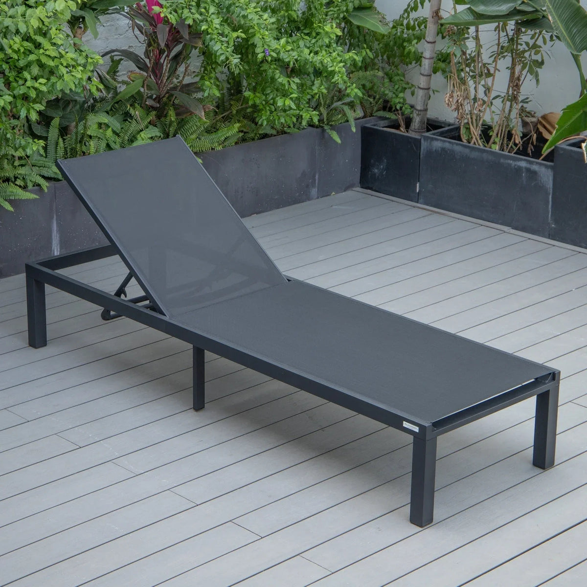 Marlin Modern Black Aluminum Outdoor Chaise Lounge Chair With Square Fire Pit Side Table Set of 2 - Elax Furniture