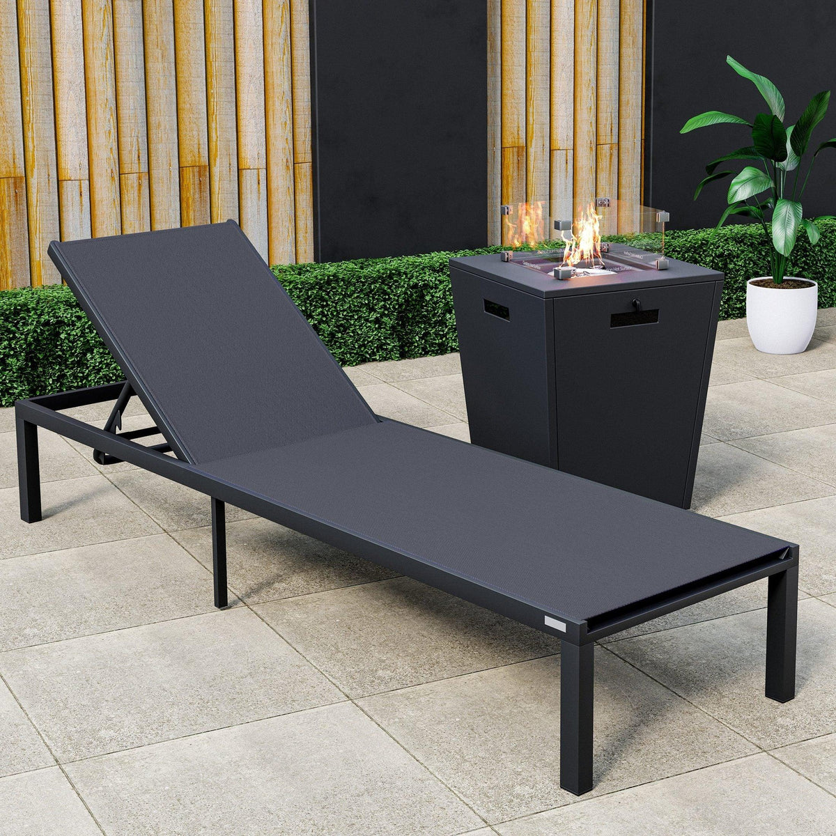 Marlin Aluminum Outdoor Chaise Lounge Chair with a Square Fire Pit Table - Elax Furniture