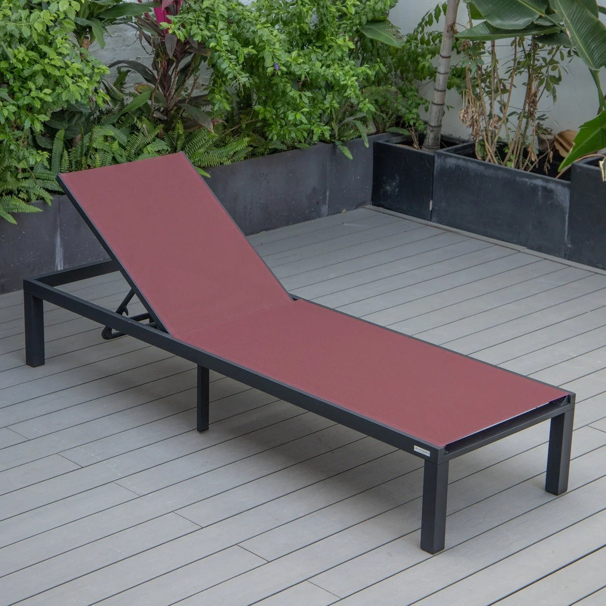 Marlin Modern Black Aluminum Outdoor Chaise Lounge Chair With Square Fire Pit Side Table Set of 2 - Elax Furniture