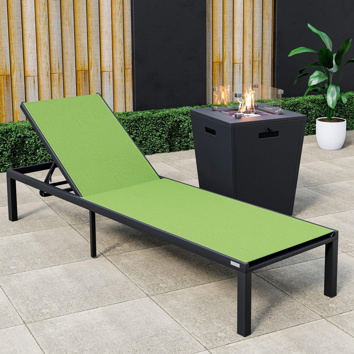 Marlin Aluminum Outdoor Chaise Lounge Chair with a Square Fire Pit Table - Elax Furniture
