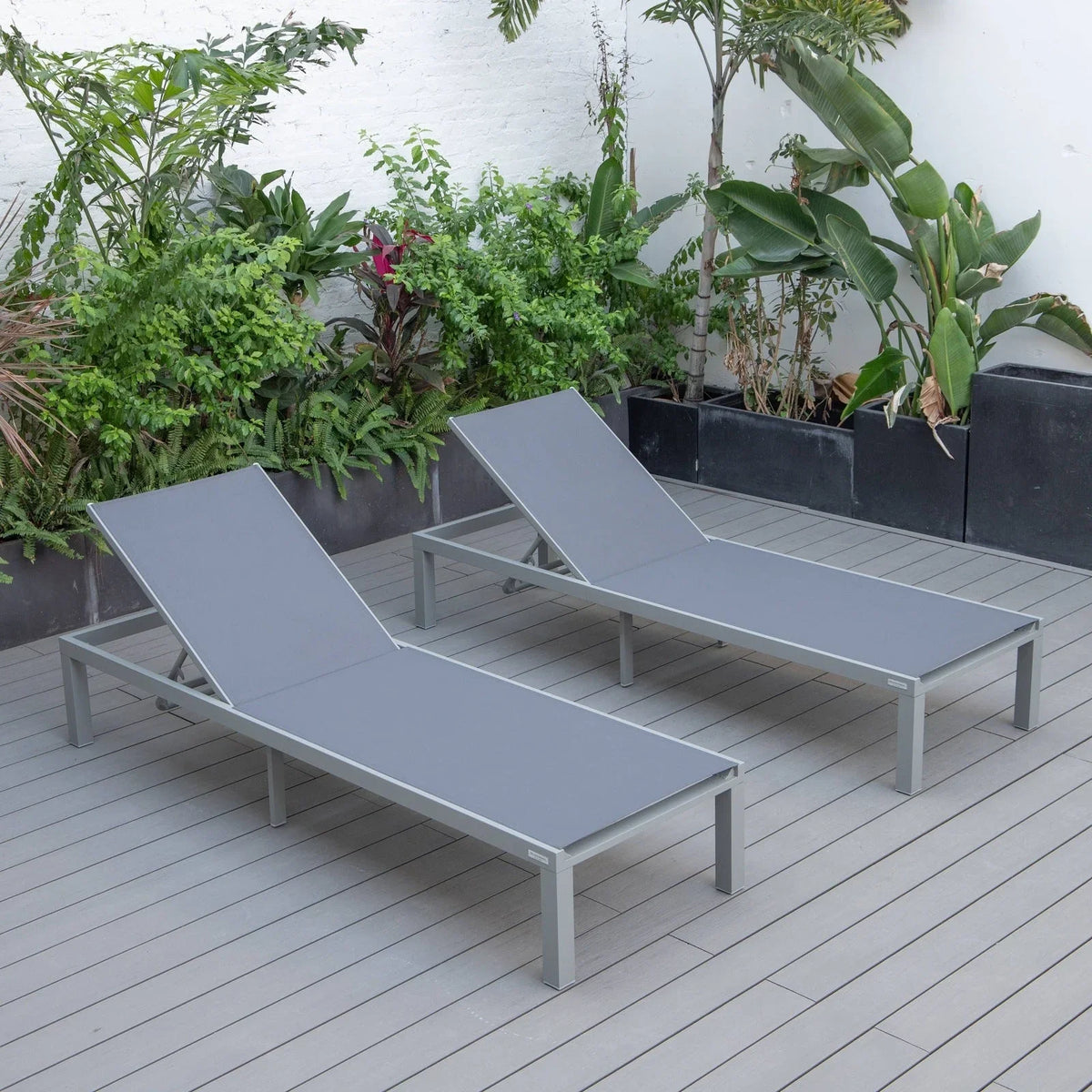 Marlin Patio Chaise Lounge Chair with Grey Aluminum Frame, Set of 2 - Elax Furniture