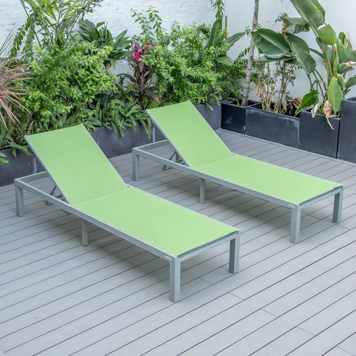 Marlin Patio Chaise Lounge Chair with Grey Aluminum Frame, Set of 2 - Elax Furniture