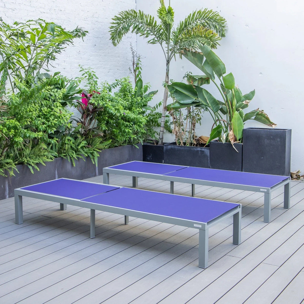 Marlin Patio Chaise Lounge Chair with Grey Aluminum Frame, Set of 2 - Elax Furniture