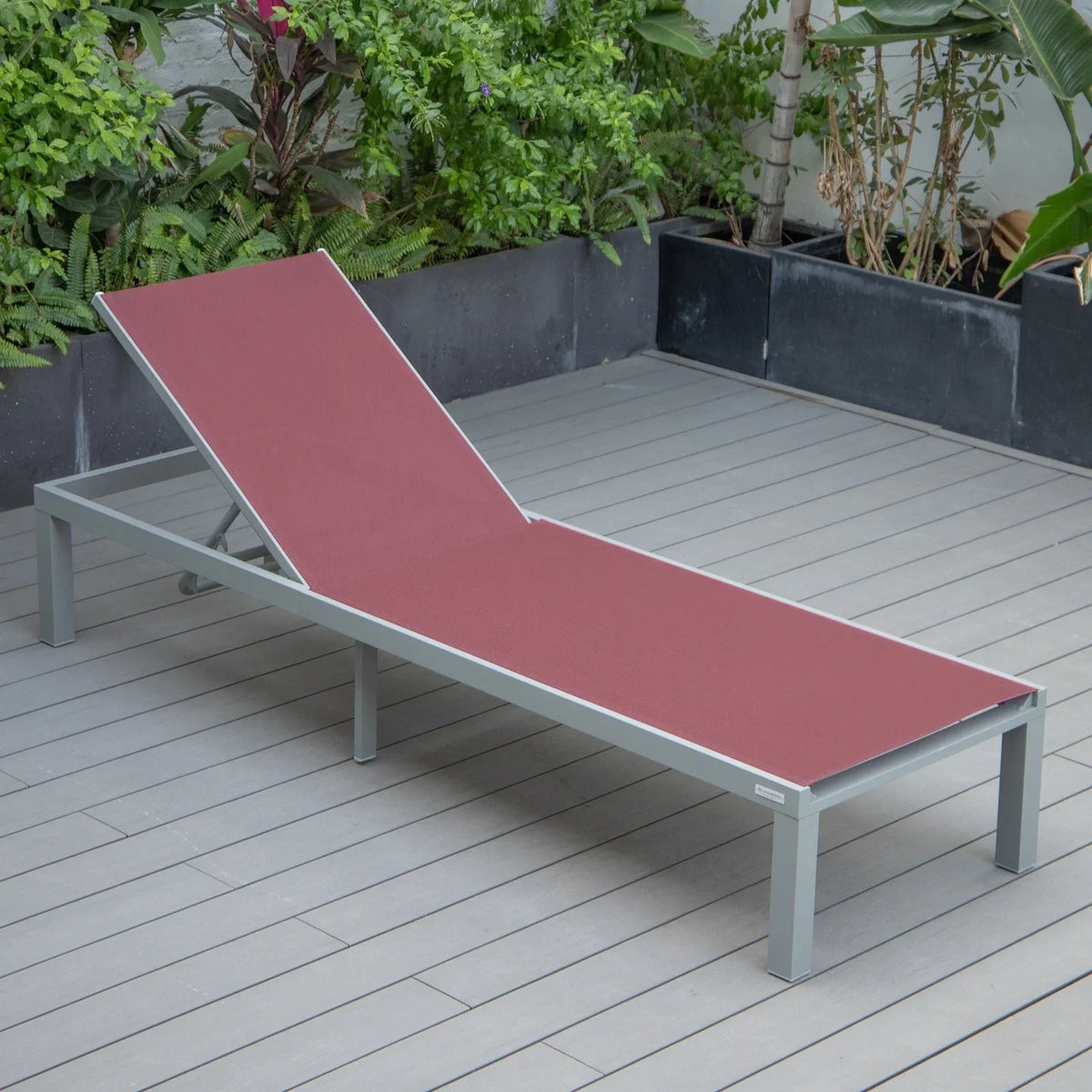 Marlin Modern Gray Aluminum Outdoor Chaise Lounge Chair With Square Fire Pit Side Table Set of 2 - Elax Furniture