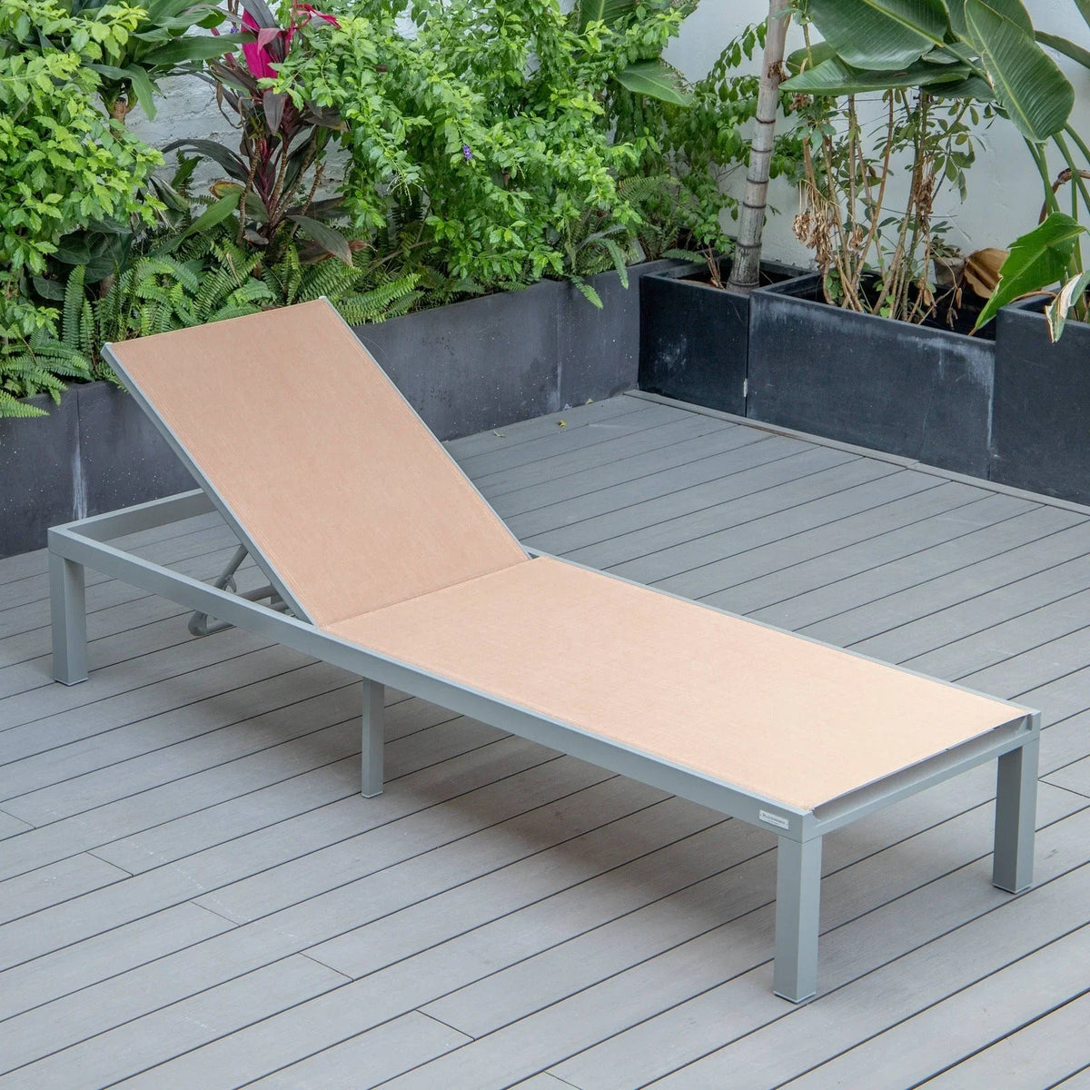 Marlin Modern Gray Aluminum Outdoor Chaise Lounge Chair With Square Fire Pit Side Table Set of 2 - Elax Furniture