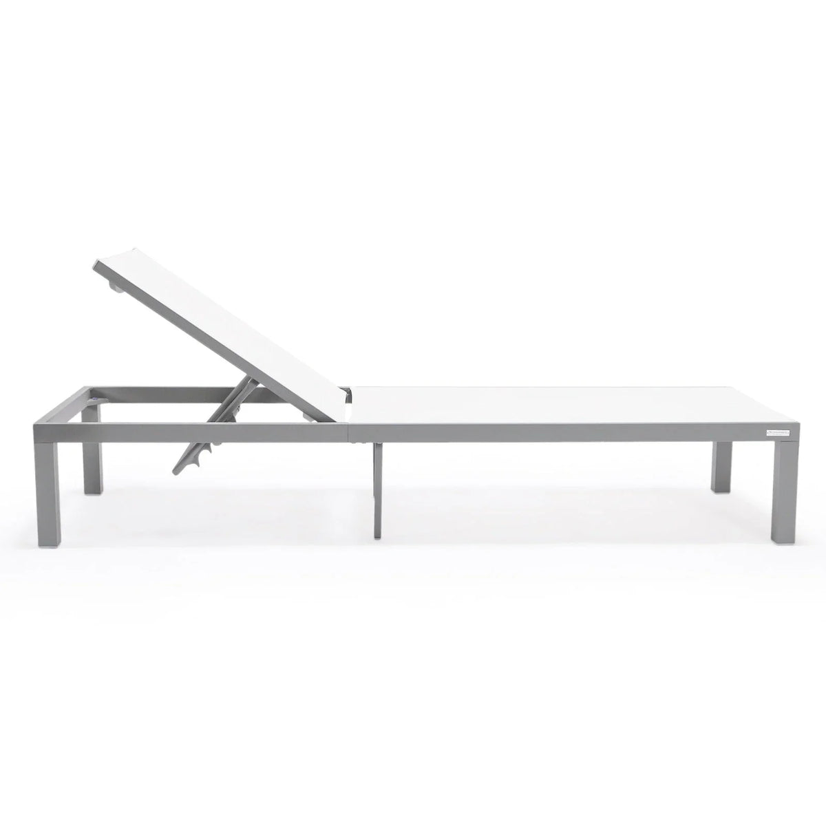 Marlin Modern Gray Aluminum Outdoor Chaise Lounge Chair With Square Fire Pit Side Table Set of 2 - Elax Furniture