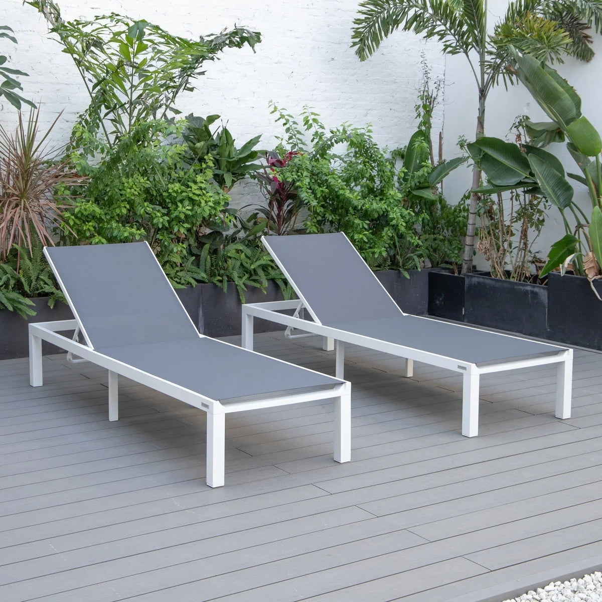Marlin Patio Chaise Lounge Chair with White Aluminum Frame, Set of 2 - Elax Furniture