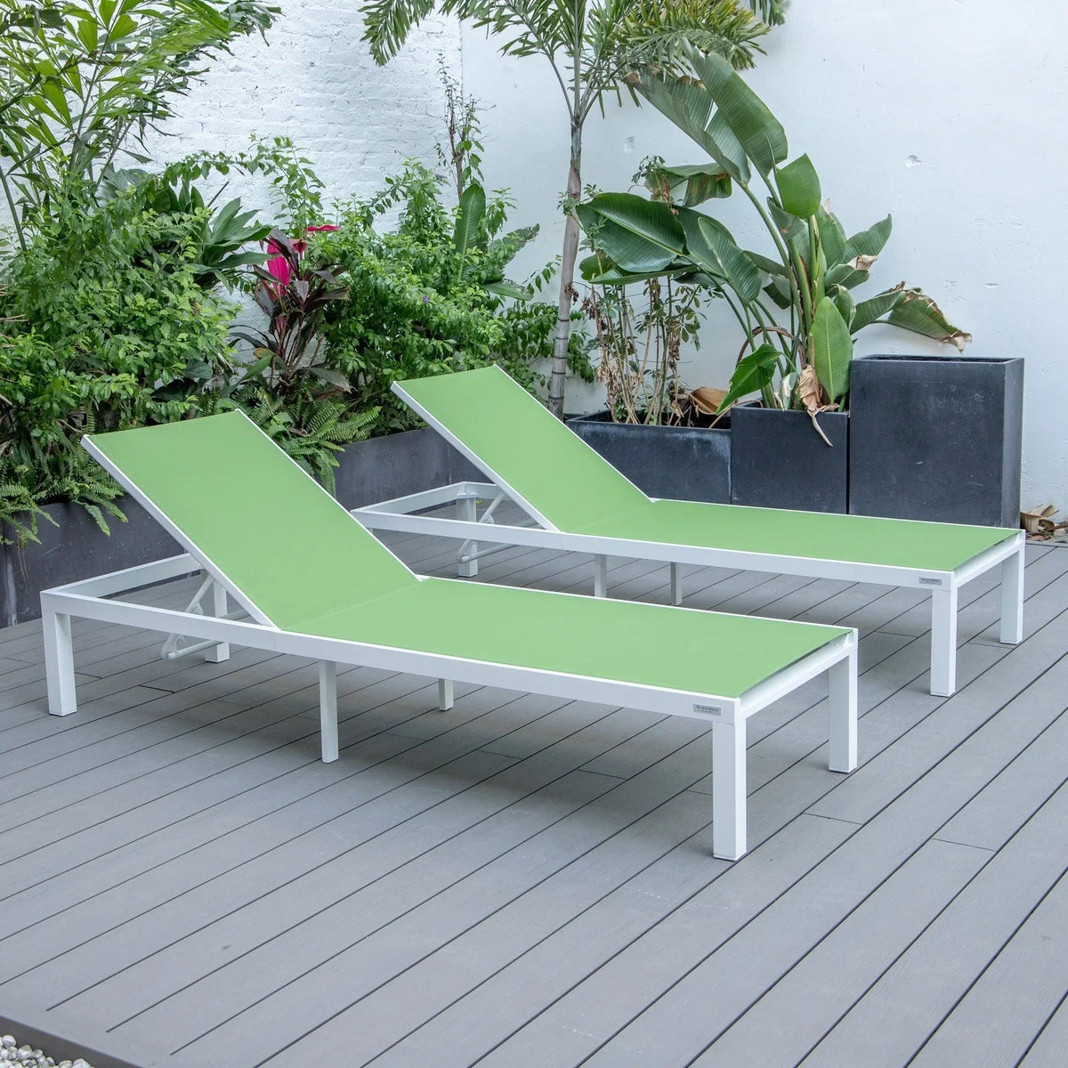 Marlin Patio Chaise Lounge Chair with White Aluminum Frame, Set of 2 - Elax Furniture