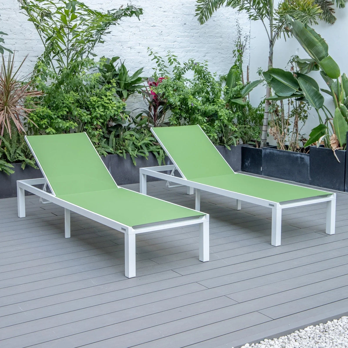 Marlin Patio Chaise Lounge Chair with White Aluminum Frame, Set of 2 - Elax Furniture