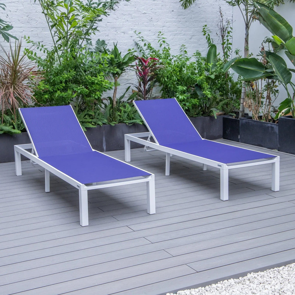 Marlin Patio Chaise Lounge Chair with White Aluminum Frame, Set of 2 - Elax Furniture