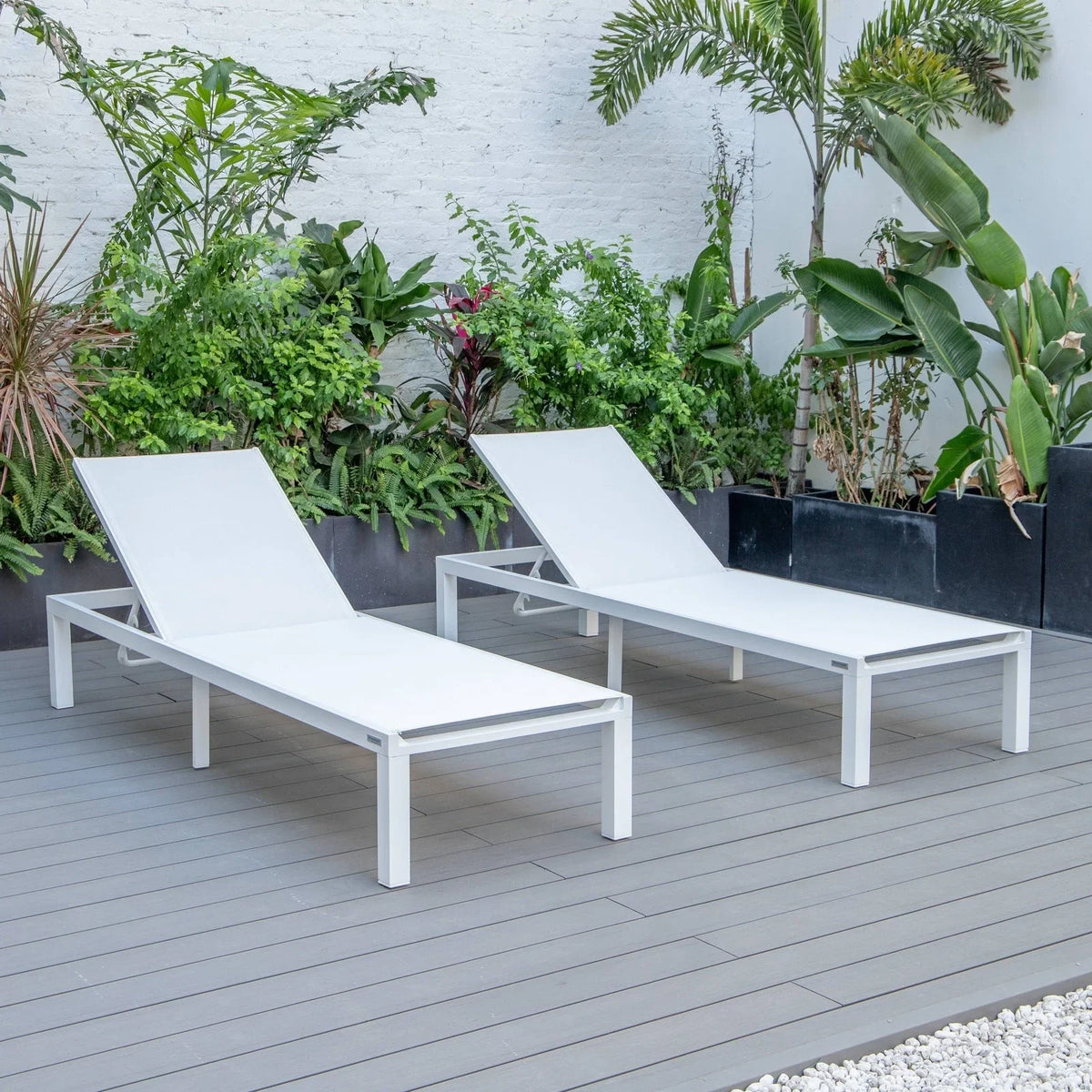 Marlin Patio Chaise Lounge Chair with White Aluminum Frame, Set of 2 - Elax Furniture