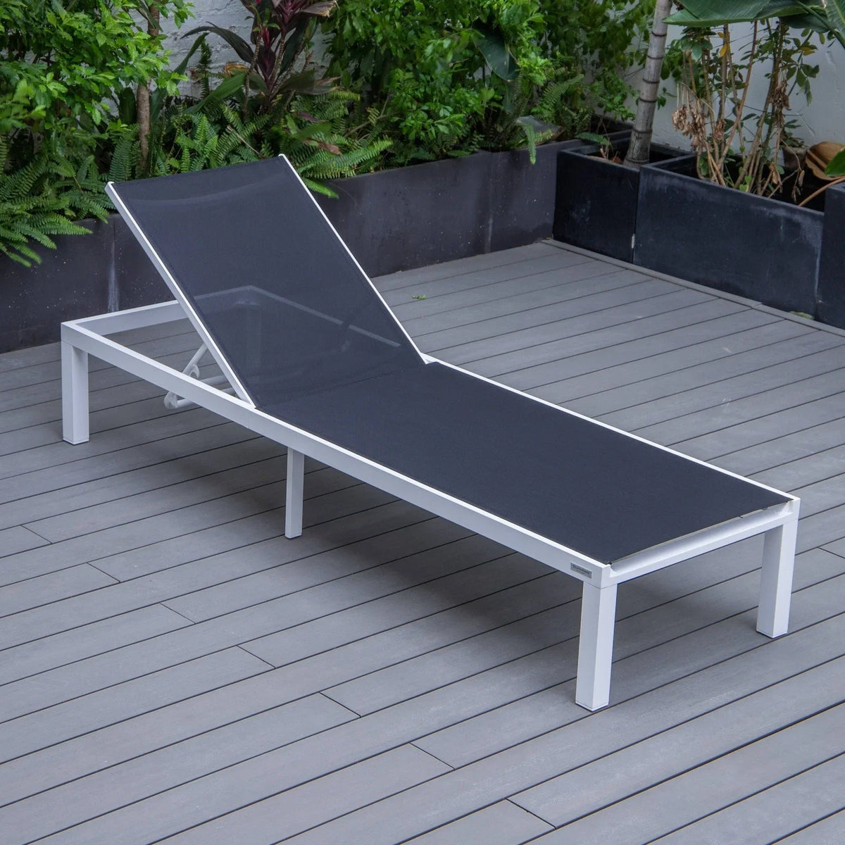 Marlin Modern White Aluminum Outdoor Chaise Lounge Chair With Square Fire Pit Side Table Set of 2 - Elax Furniture