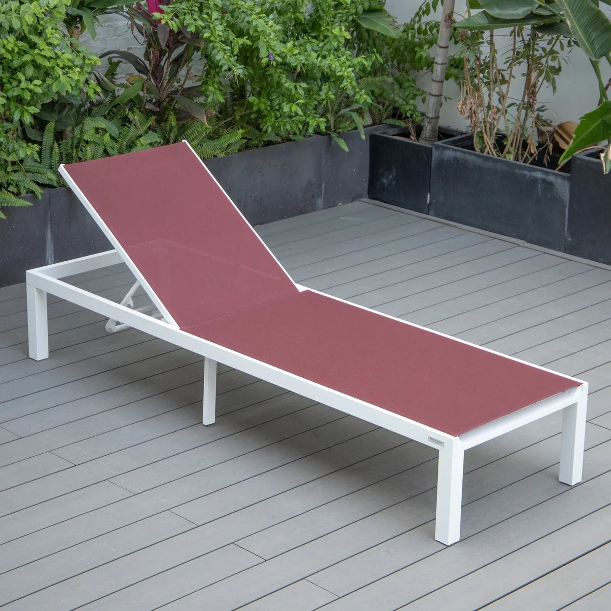Marlin Modern White Aluminum Outdoor Chaise Lounge Chair With Square Fire Pit Side Table Set of 2 - Elax Furniture