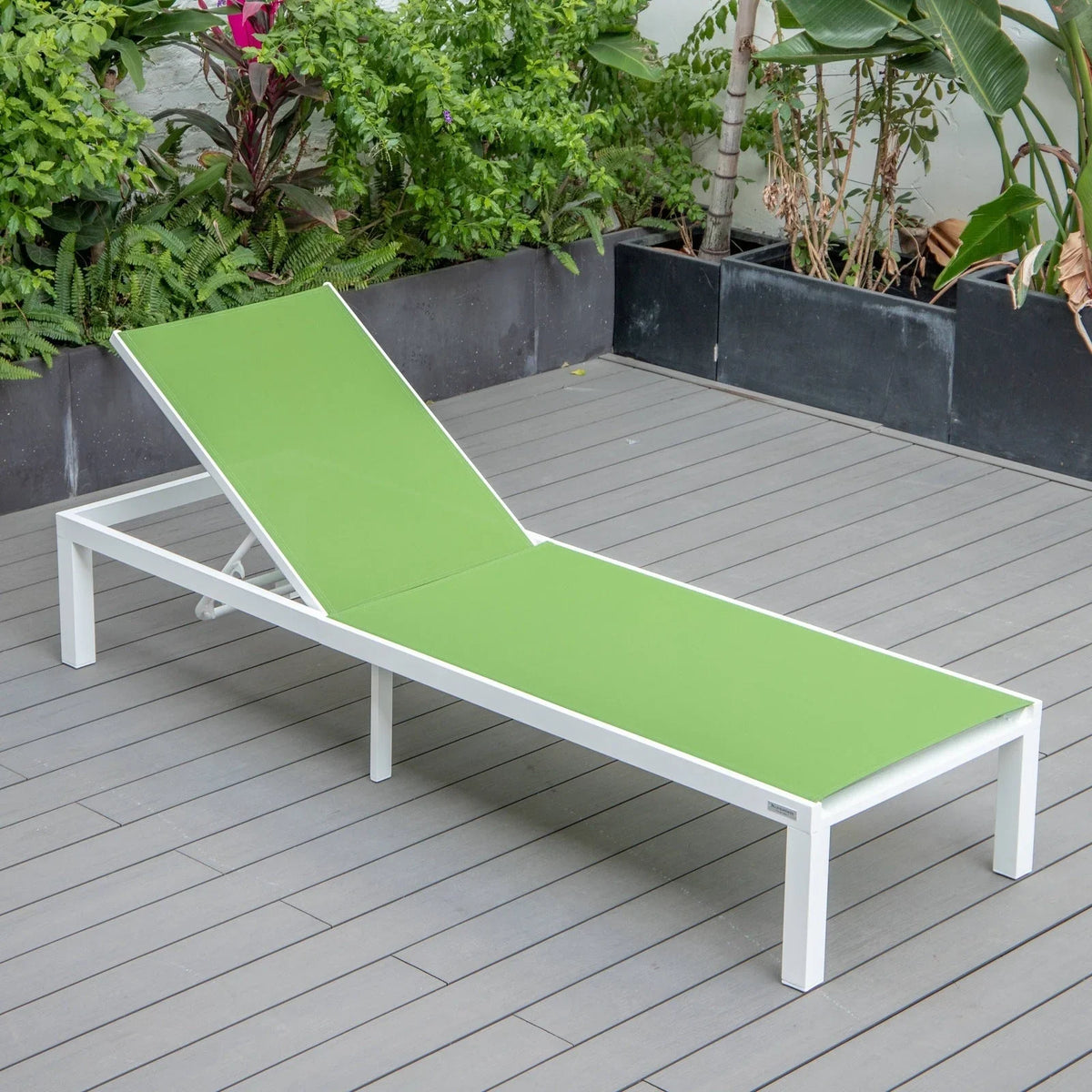 Marlin Modern White Aluminum Outdoor Chaise Lounge Chair With Square Fire Pit Side Table Set of 2 - Elax Furniture