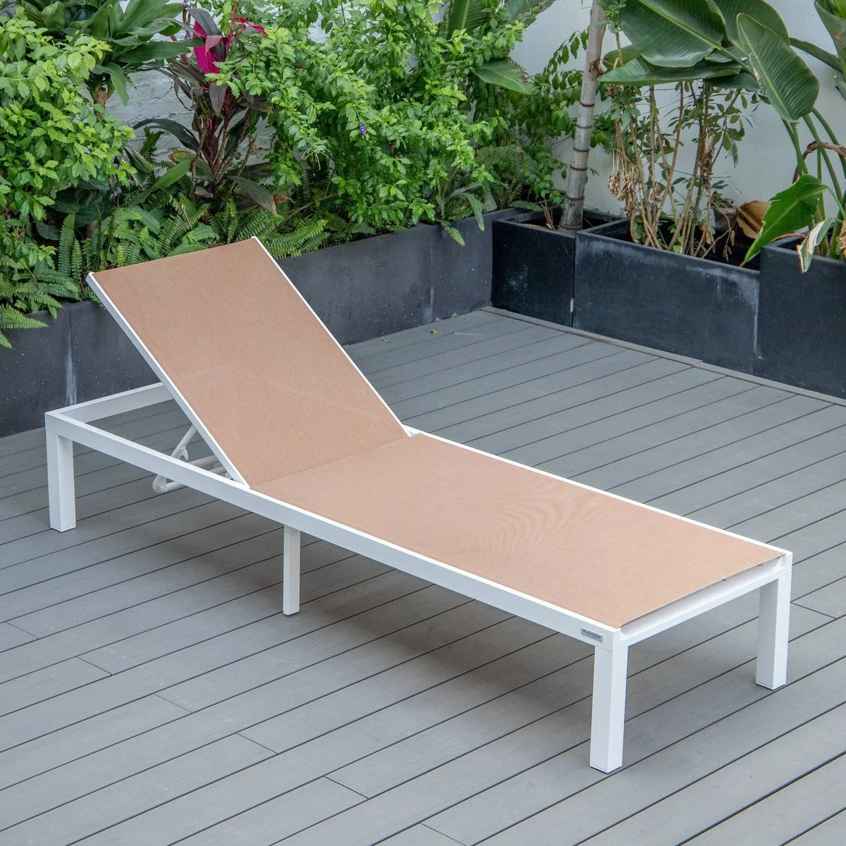 Marlin Modern White Aluminum Outdoor Chaise Lounge Chair With Square Fire Pit Side Table Set of 2 - Elax Furniture