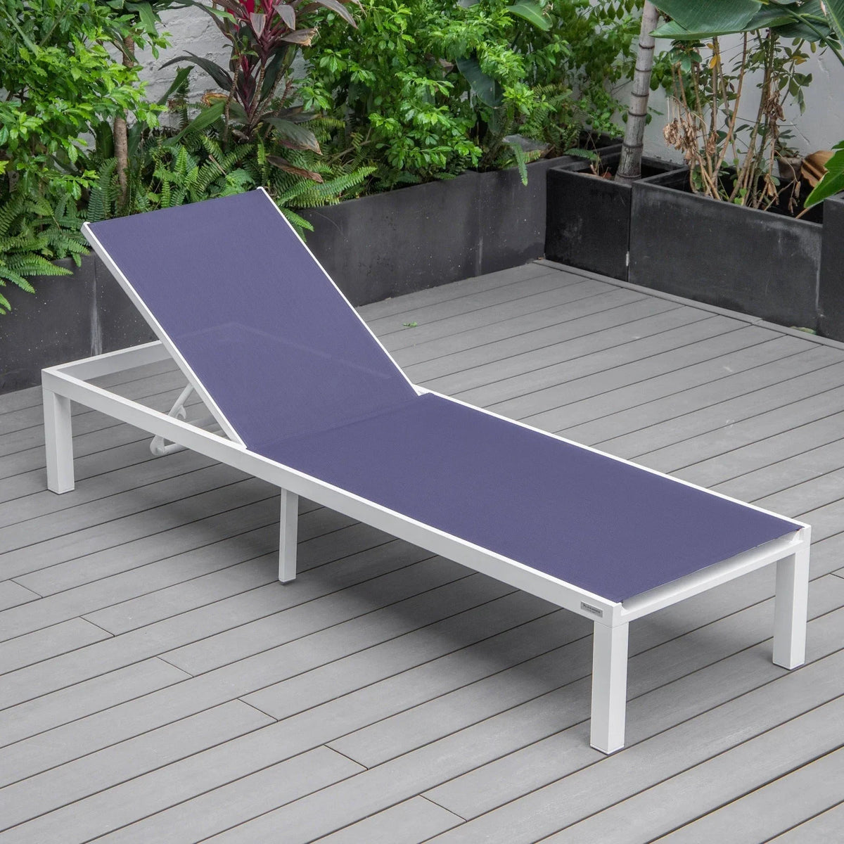 Marlin Modern White Aluminum Outdoor Chaise Lounge Chair With Square Fire Pit Side Table Set of 2 - Elax Furniture