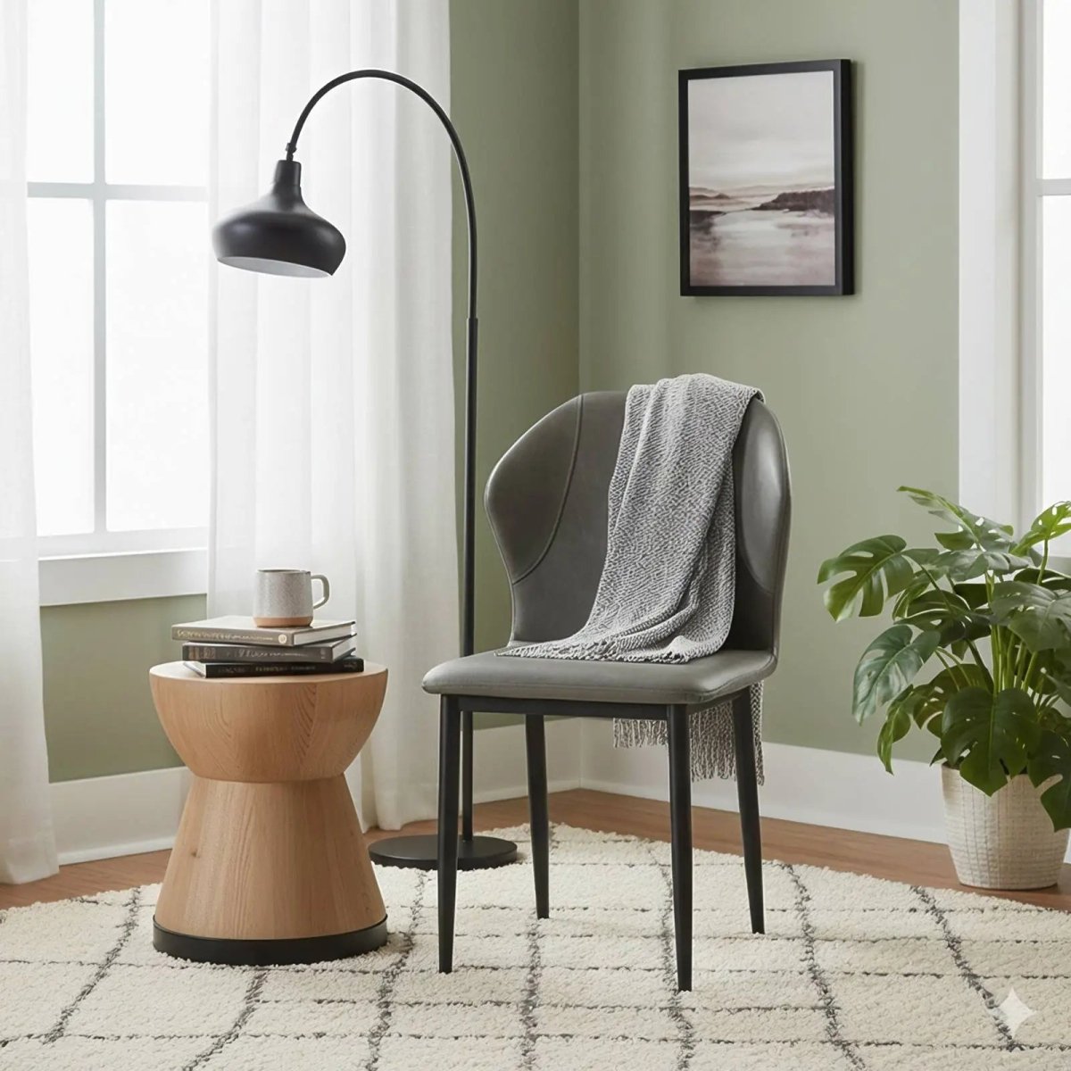 Mosaic Modern Dining Chair Upholstered Leather Vinyl Accent Chair with Curved Back Moss Green Dining Chair Leisuremod