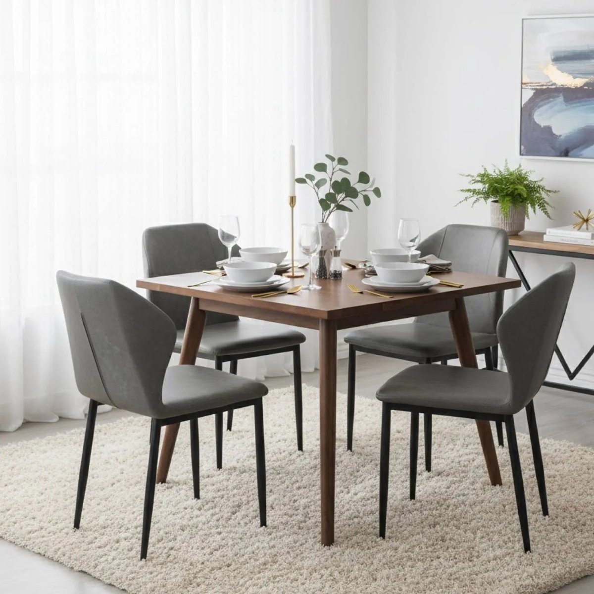 Mosaic Modern Dining Chair Upholstered Leather Vinyl Accent Chair with Curved Back Moss Green Dining Chair Leisuremod