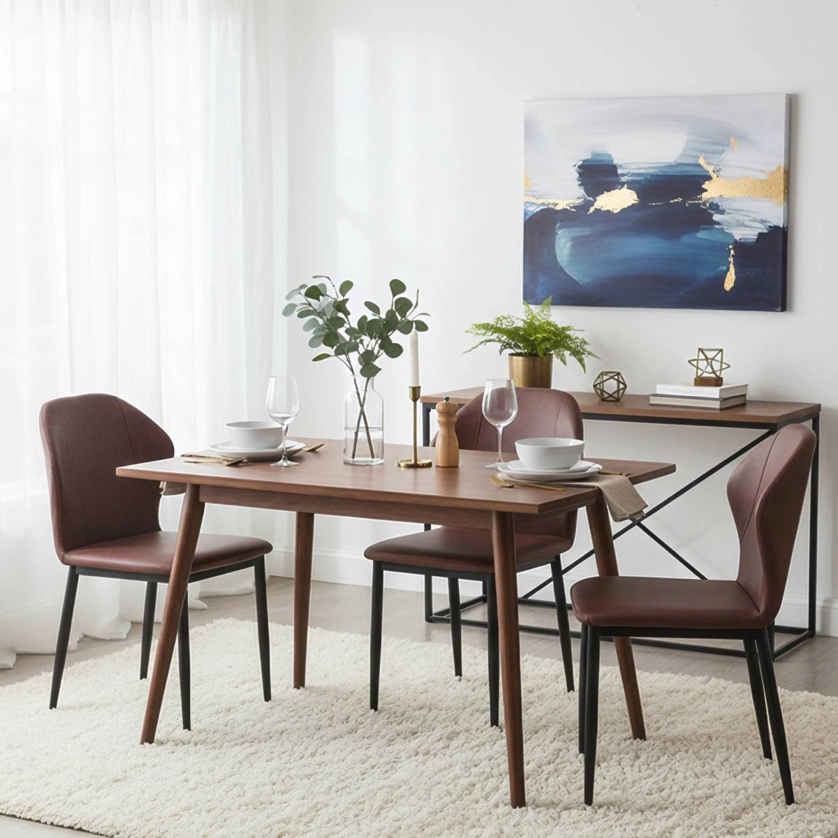 Mosaic Modern Dining Chair Upholstered Leather Vinyl Accent Chair with Curved Back Plum Purple Dining Chair Leisuremod