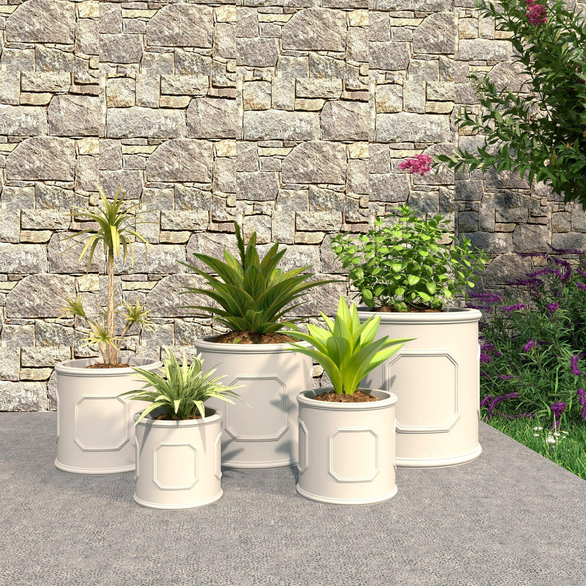 Meadow 5-Piece Fiberstone and MGO Clay Planter Set, Mid-Century Modern Round Planter Pot for Indoor and Outdoor - Elax Furniture