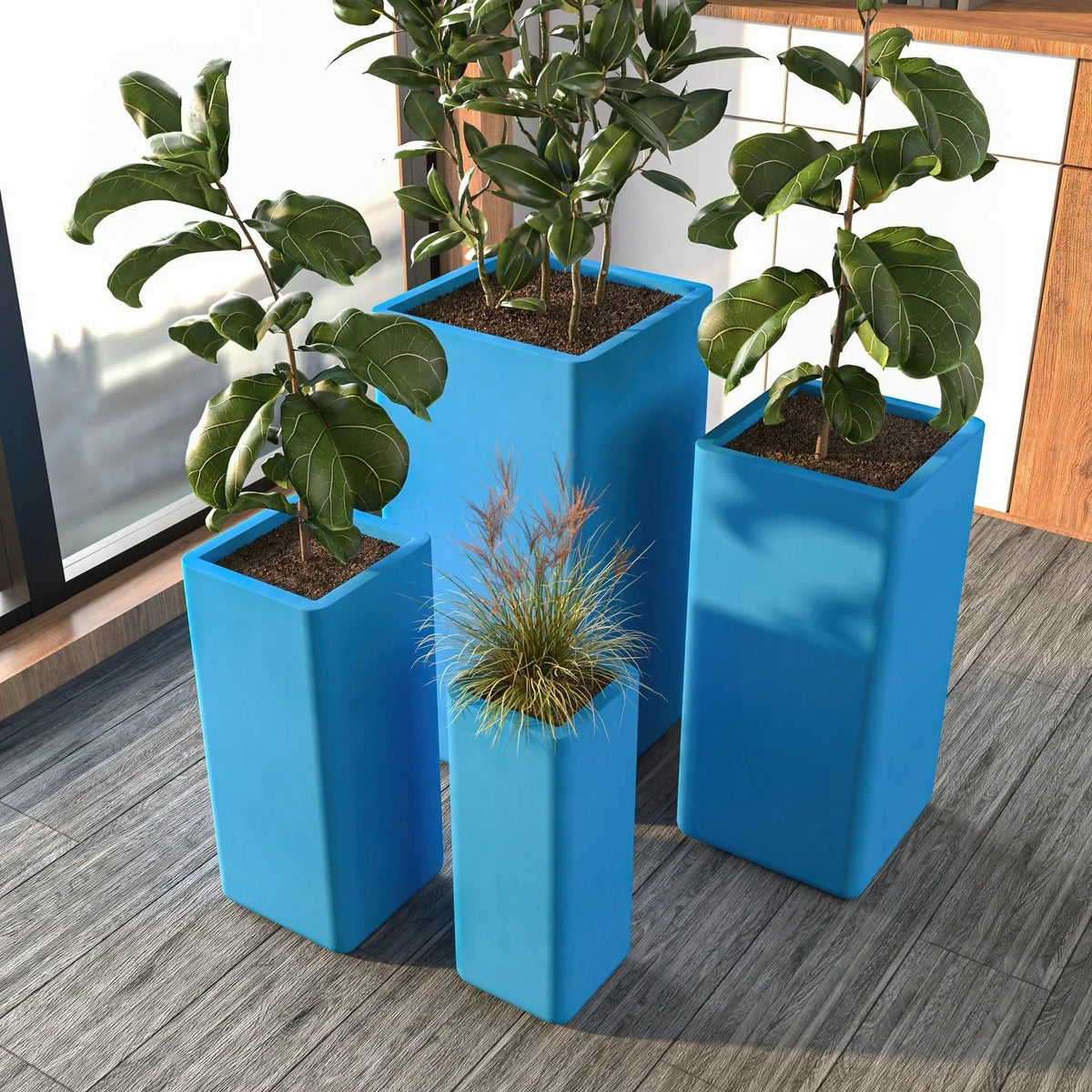 Marquee 4-Piece Fiberstone and MGO Clay Planter Set, Mid-Century Modern Square Planter Pot for Indoor and Outdoor Home - Elax Furniture