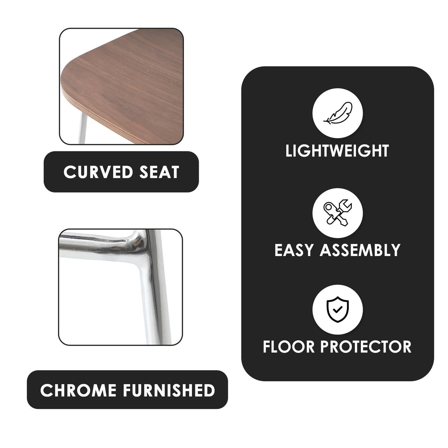 Melrose Modern Wood Counter Stool With Chrome Frame - Elax Furniture