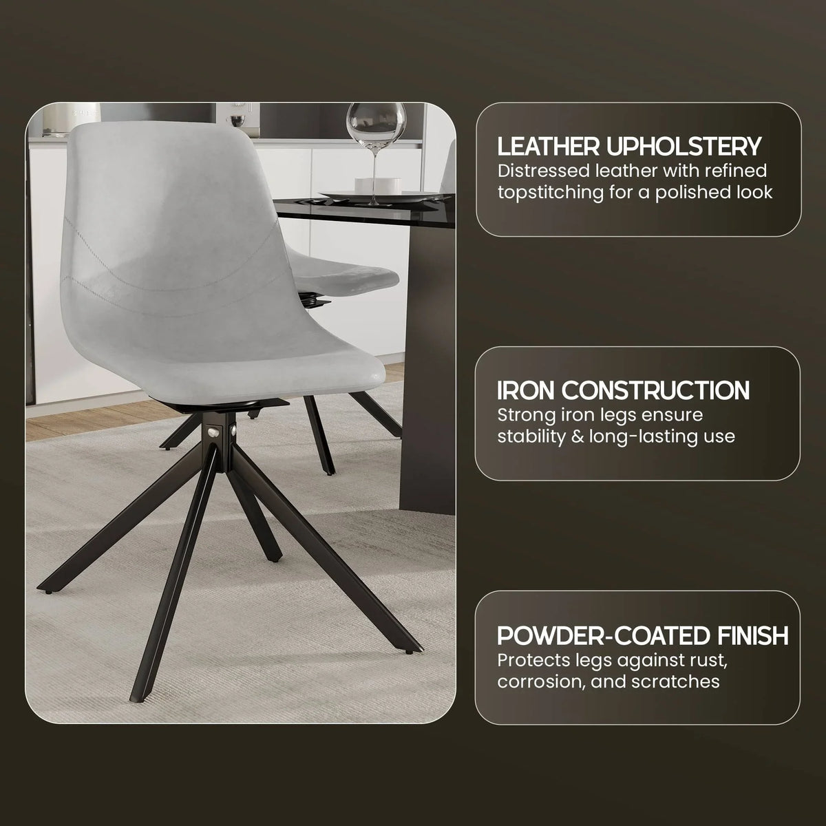 Markley Modern Leather Swival Dining Chair With Metal Legs - Elax Furniture