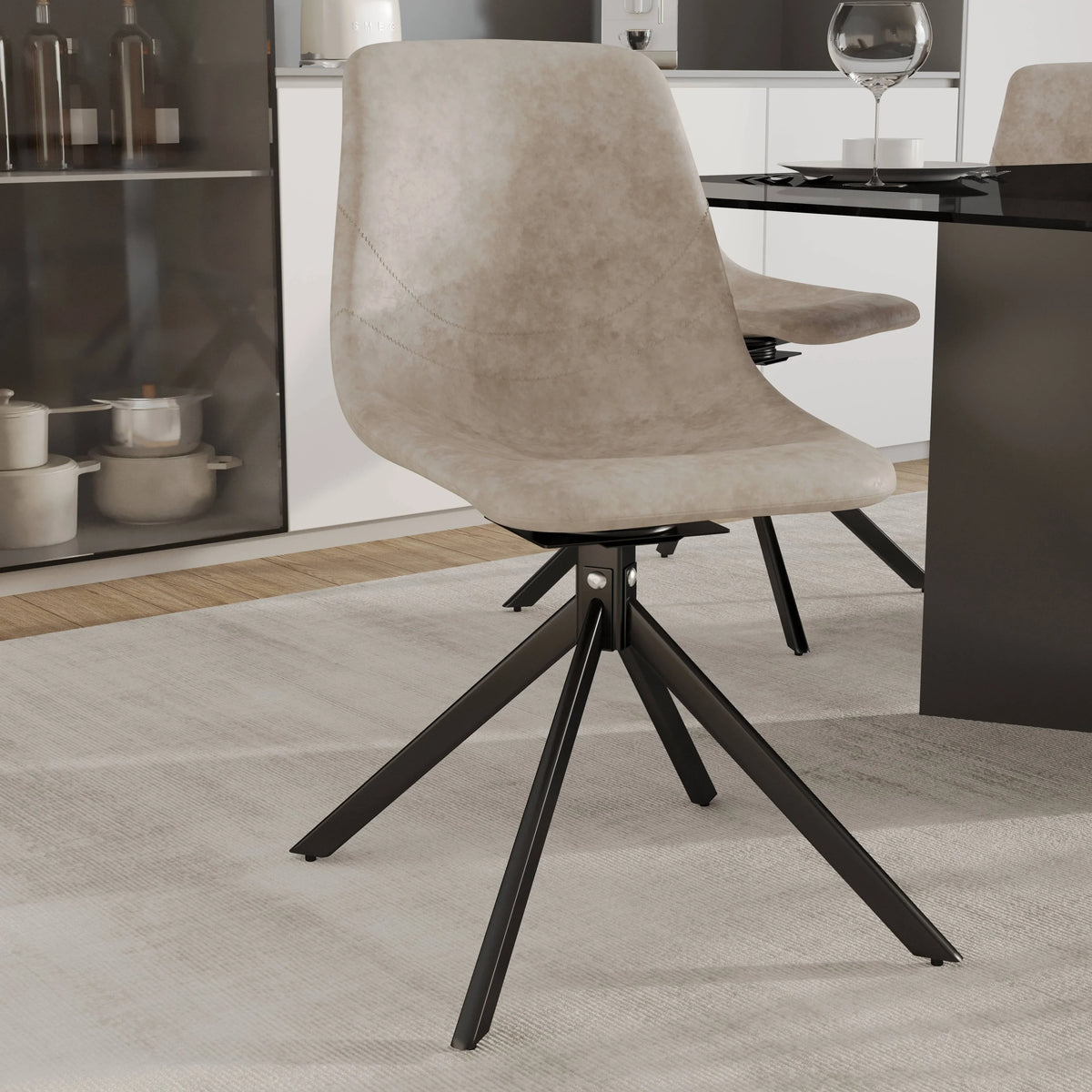 Markley Modern Leather Swival Dining Chair With Metal Legs - Elax Furniture