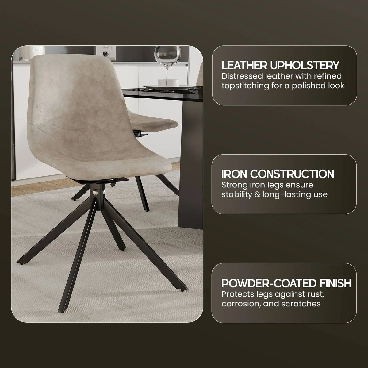Markley Modern Leather Swival Dining Chair With Metal Legs - Elax Furniture