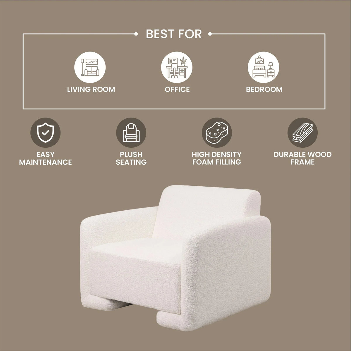 Nyta Accent Chair Upholstered in Linen/Boucle with Pine Wood Frame - Elax Furniture