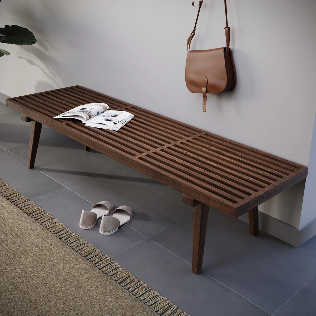 Inwood 5 Feet Platform Bench with Rubberwood Frame and Beech Wood Legs - Elax Furniture