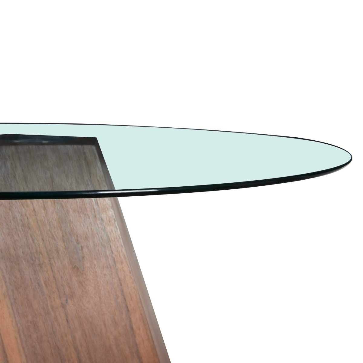 Nebo Modern Dining Table in Walnut Base with Glass/Sintered Stone Table Top Clear Glass Dining Table Leisuremod
