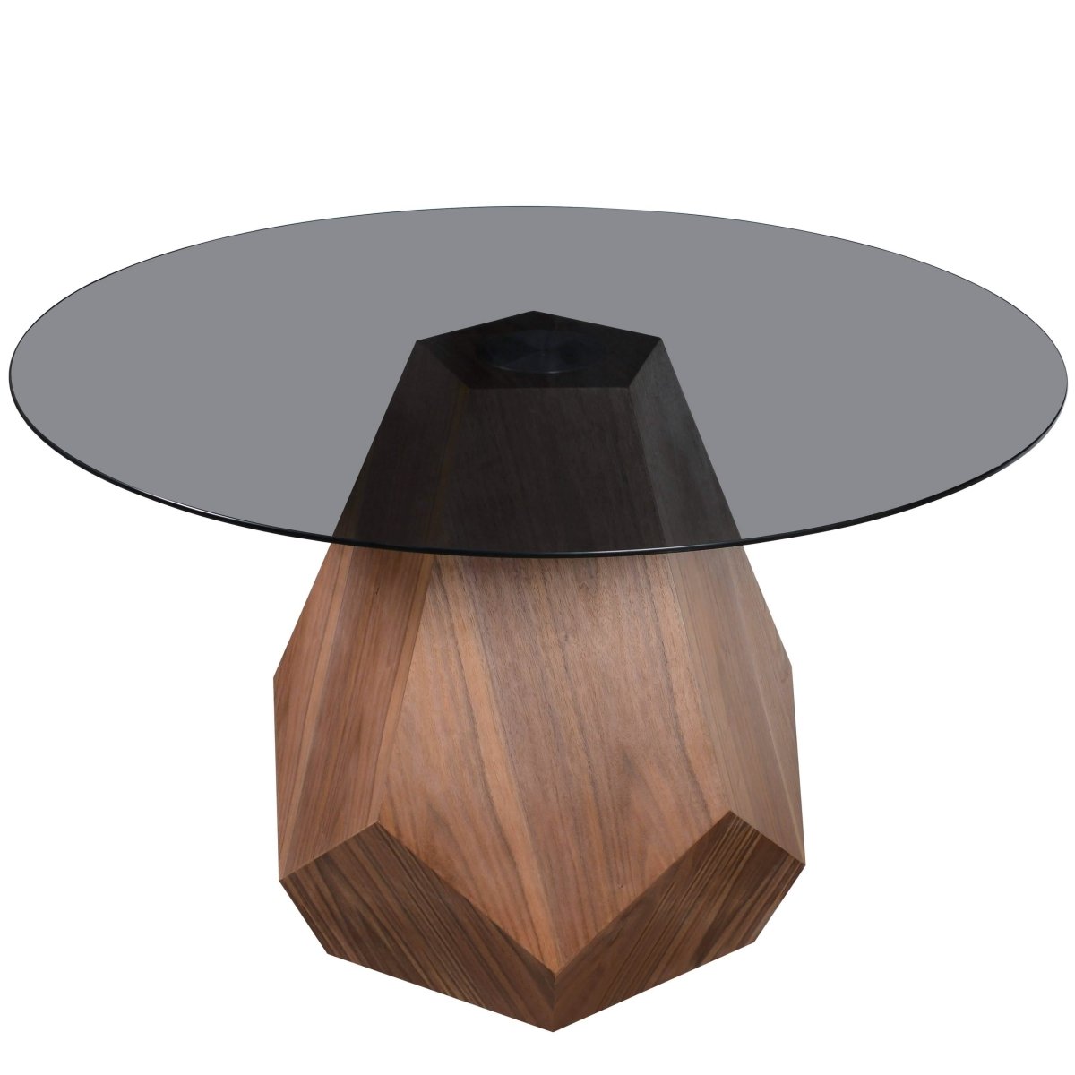Nebo Modern Dining Table in Walnut Base with Glass/Sintered Stone Table Top Black Glass Dining Table Leisuremod