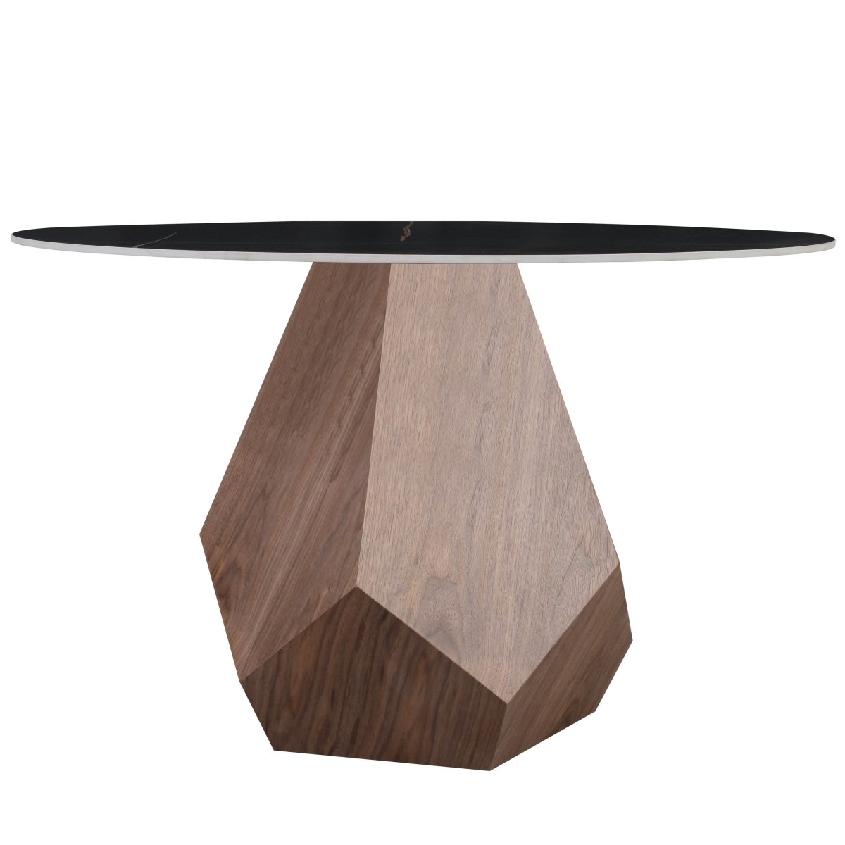 Nebo Modern Dining Table in Walnut Base with Glass/Sintered Stone Table Top Black Stone Dining Table Leisuremod