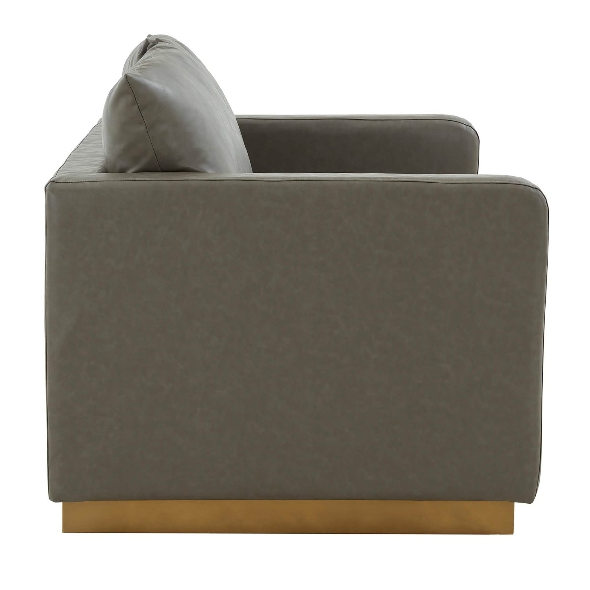 Nervo Upholstered Velvet/Leather Loveseat with Gold Stainless Steel Base Leather Grey Sofa Leisuremod