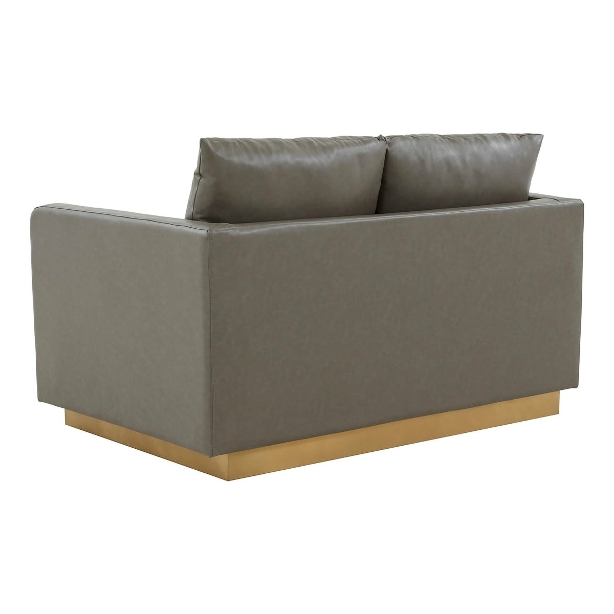 Nervo Upholstered Velvet/Leather Loveseat with Gold Stainless Steel Base Leather Grey Sofa Leisuremod