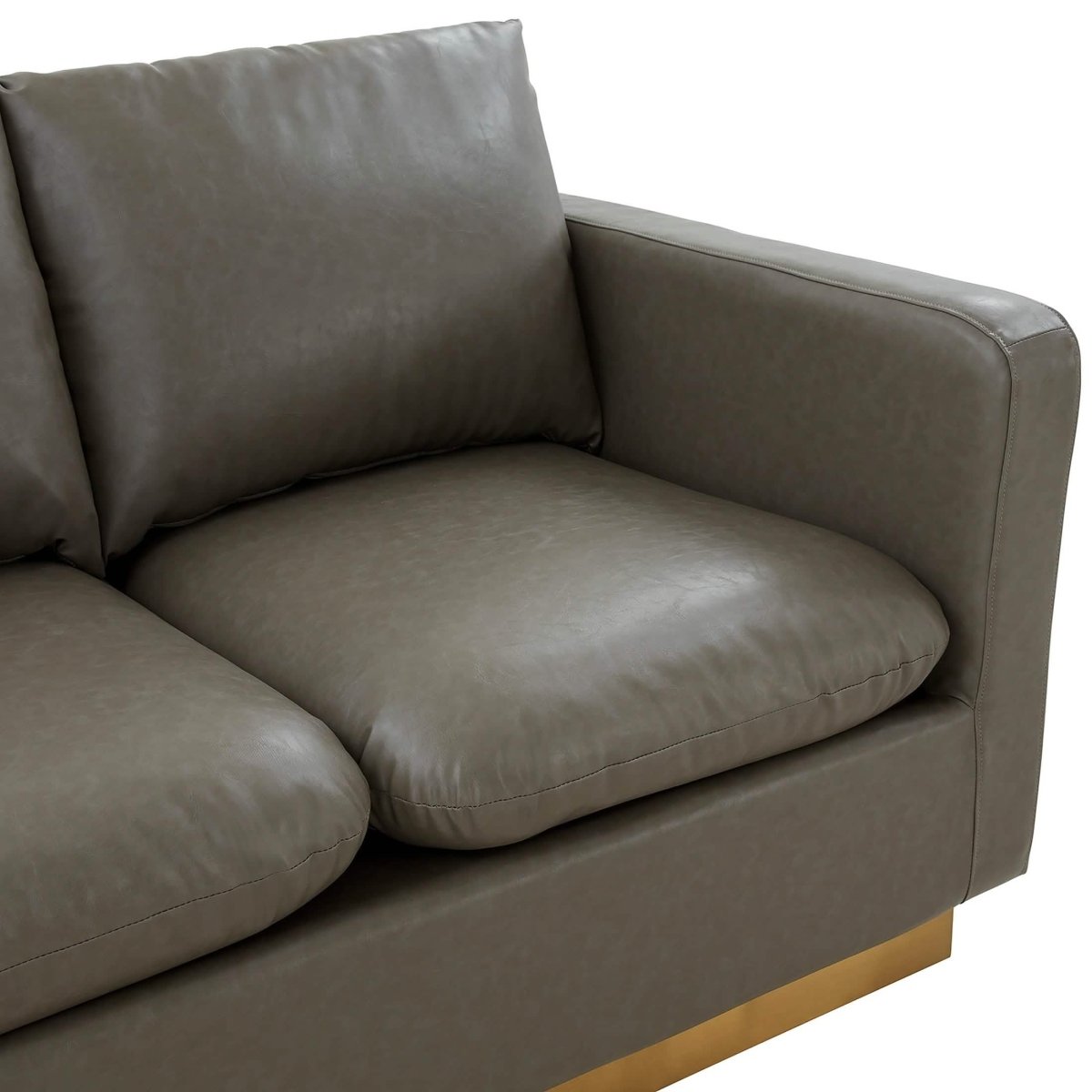Nervo Upholstered Velvet/Leather Loveseat with Gold Stainless Steel Base Leather Grey Sofa Leisuremod