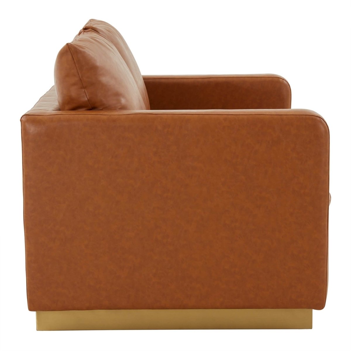 Nervo Upholstered Velvet/Leather Loveseat with Gold Stainless Steel Base Leather Cognac Tan Sofa Leisuremod