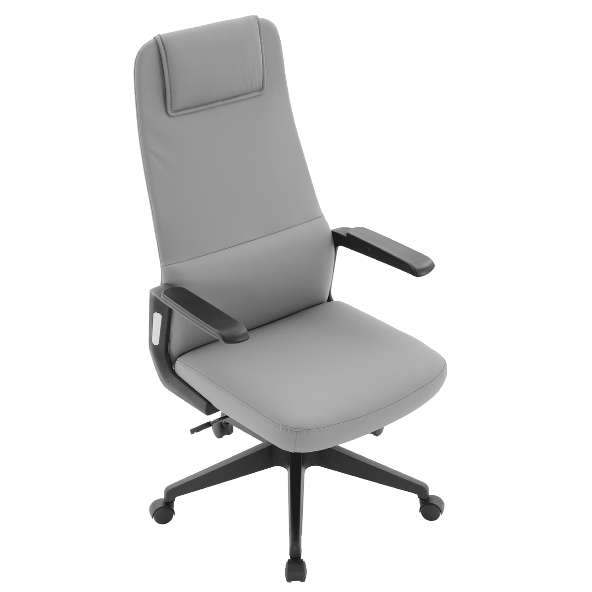 Nexa High-Back Conference Office Chair in Leather/Polyester Adjustable Height Swivel and Tilt Grey Leather Office Chair Leisuremod
