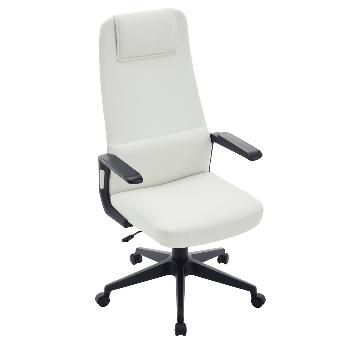 Nexa High-Back Conference Office Chair in Leather/Polyester Adjustable Height Swivel and Tilt White Leather Office Chair Leisuremod