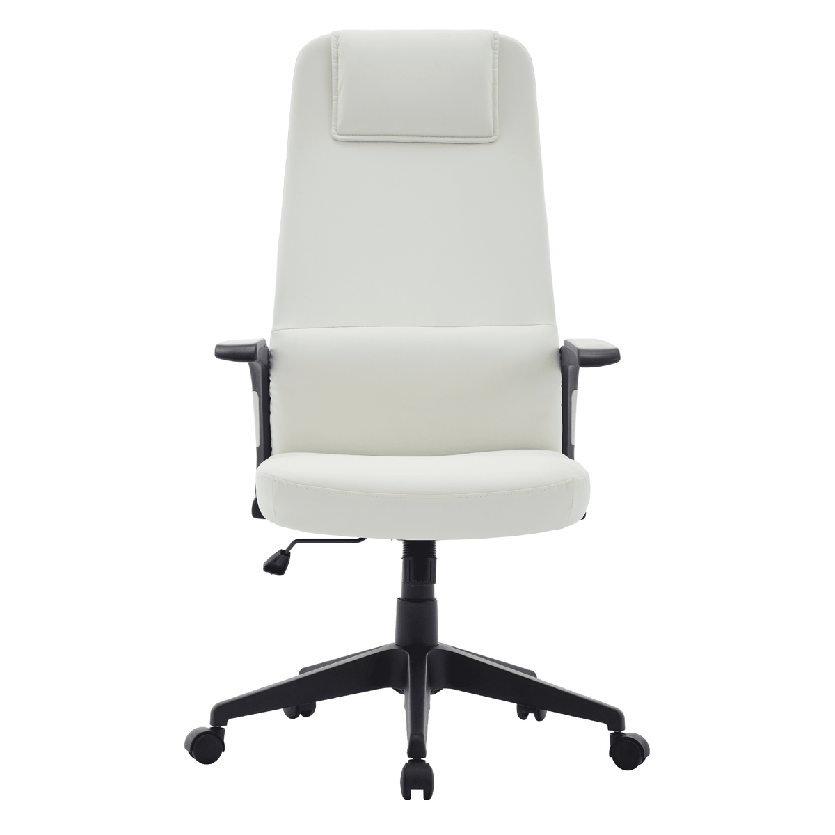 Nexa High-Back Conference Office Chair in Leather/Polyester Adjustable Height Swivel and Tilt White Leather Office Chair Leisuremod