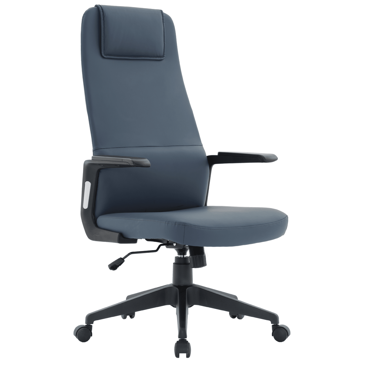 Nexa High-Back Conference Office Chair in Leather/Polyester Adjustable Height Swivel and Tilt Blue Leather Office Chair Leisuremod
