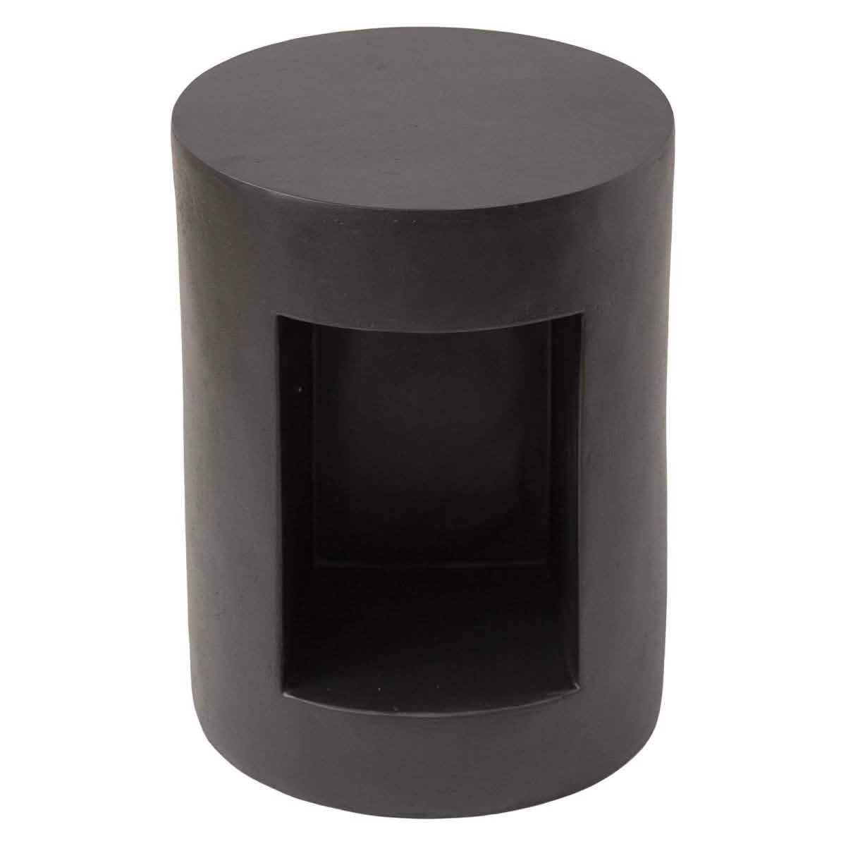 Nook 14" Wide Round Fiberstone Side Table With Open Storage Compartment Black Side Table Leisuremod