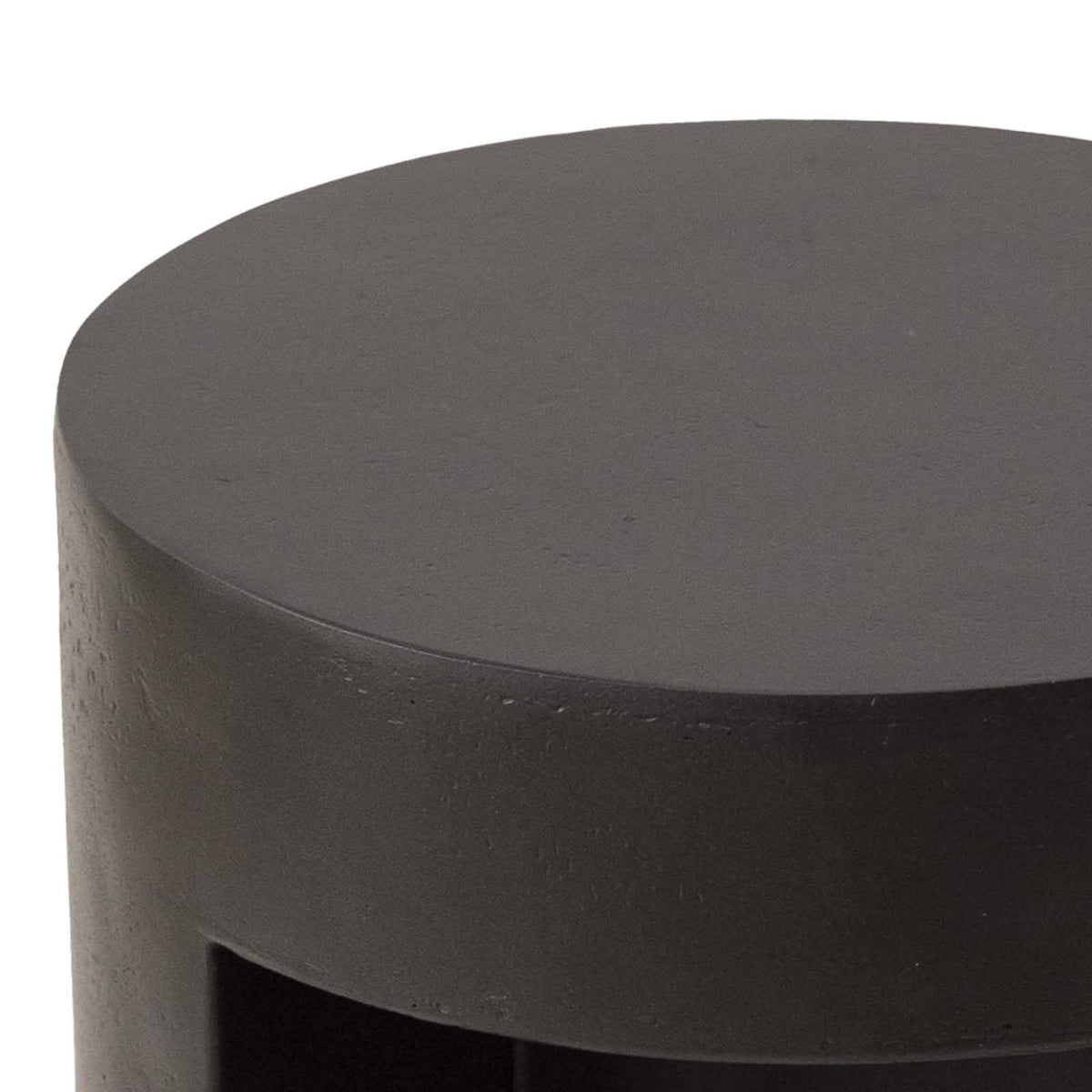 Nook 14" Wide Round Fiberstone Side Table With Open Storage Compartment Black Side Table Leisuremod